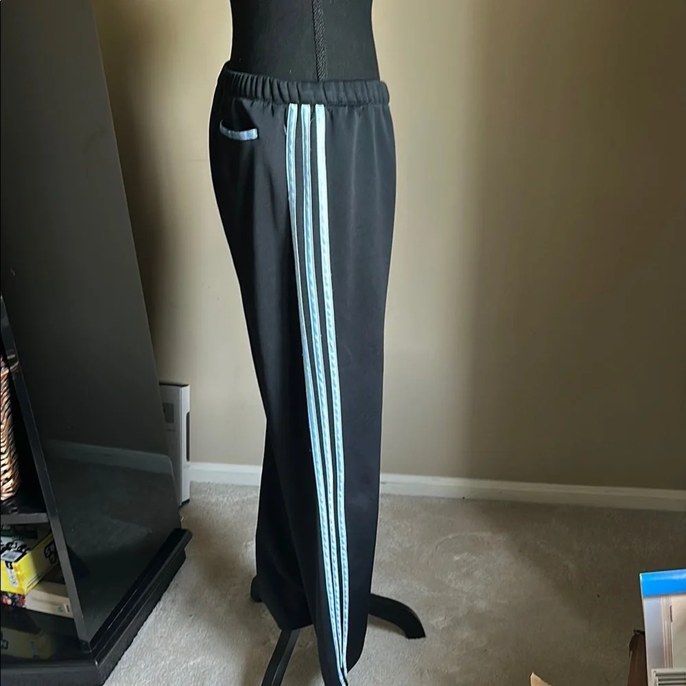 Adidas Black Track Pants with Light Blue Stripes/ Back Pocket - Picture 7 of 14